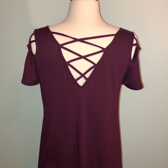 Plum/Wine Dress with Criss-Cross Detail - Picture 6 of 8